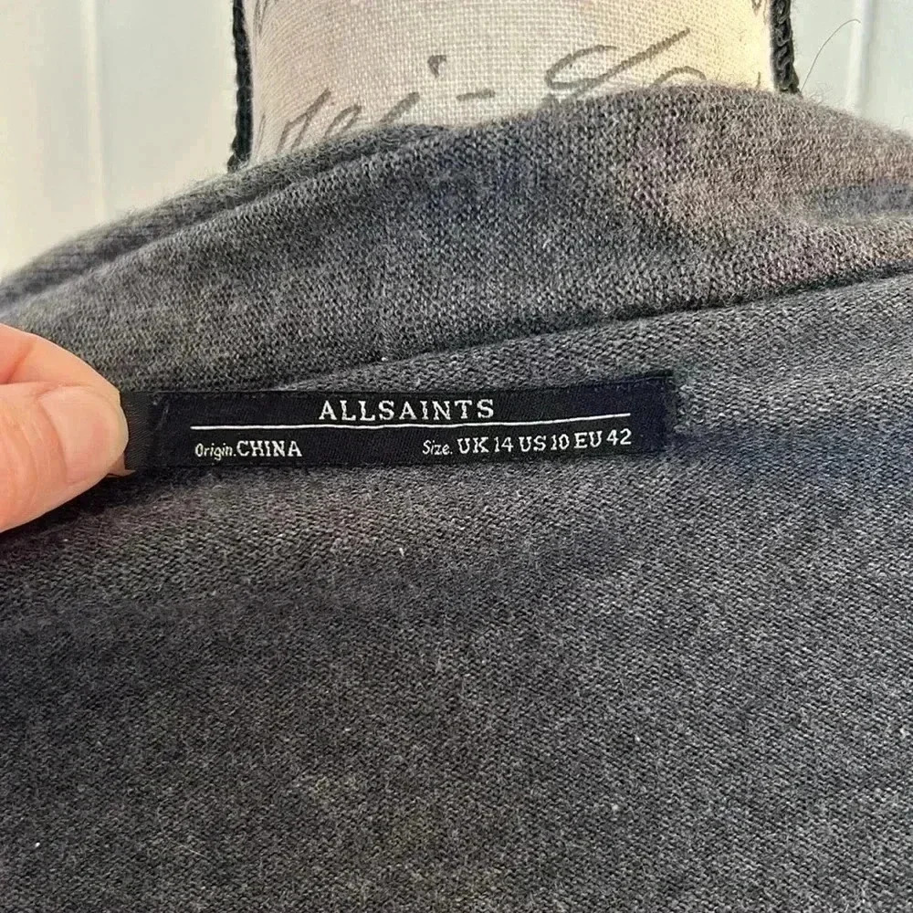 All Saints Gray Drina Wrap Cardigan 100% Wool size 10 Natural Fibers - Picture 10 of 11
